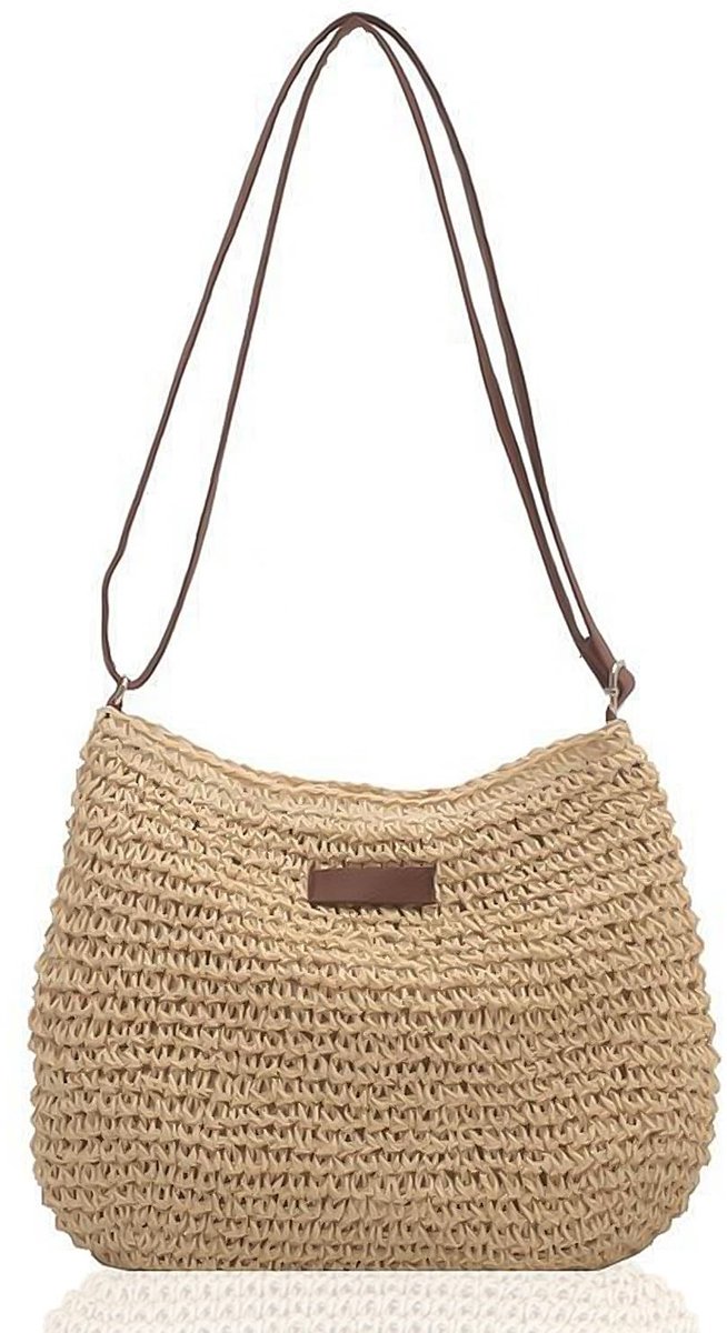 Dailygoods- Schoudertas Modieus - Strandtas met Ritssluiting - Verstelbare Riem - Papier - Afmetingen 29 x 23 x 3 cm - Beige