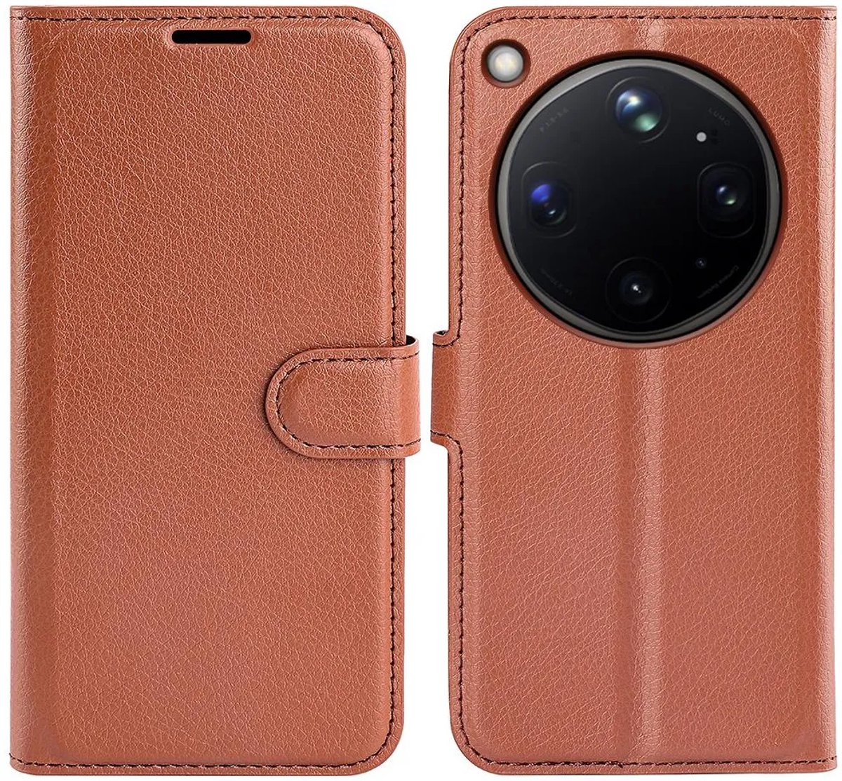 Hoesje geschikt voor Oppo Find X9 Ultra - Phonesta Litchi Skin Book Wallet Case - Bruin