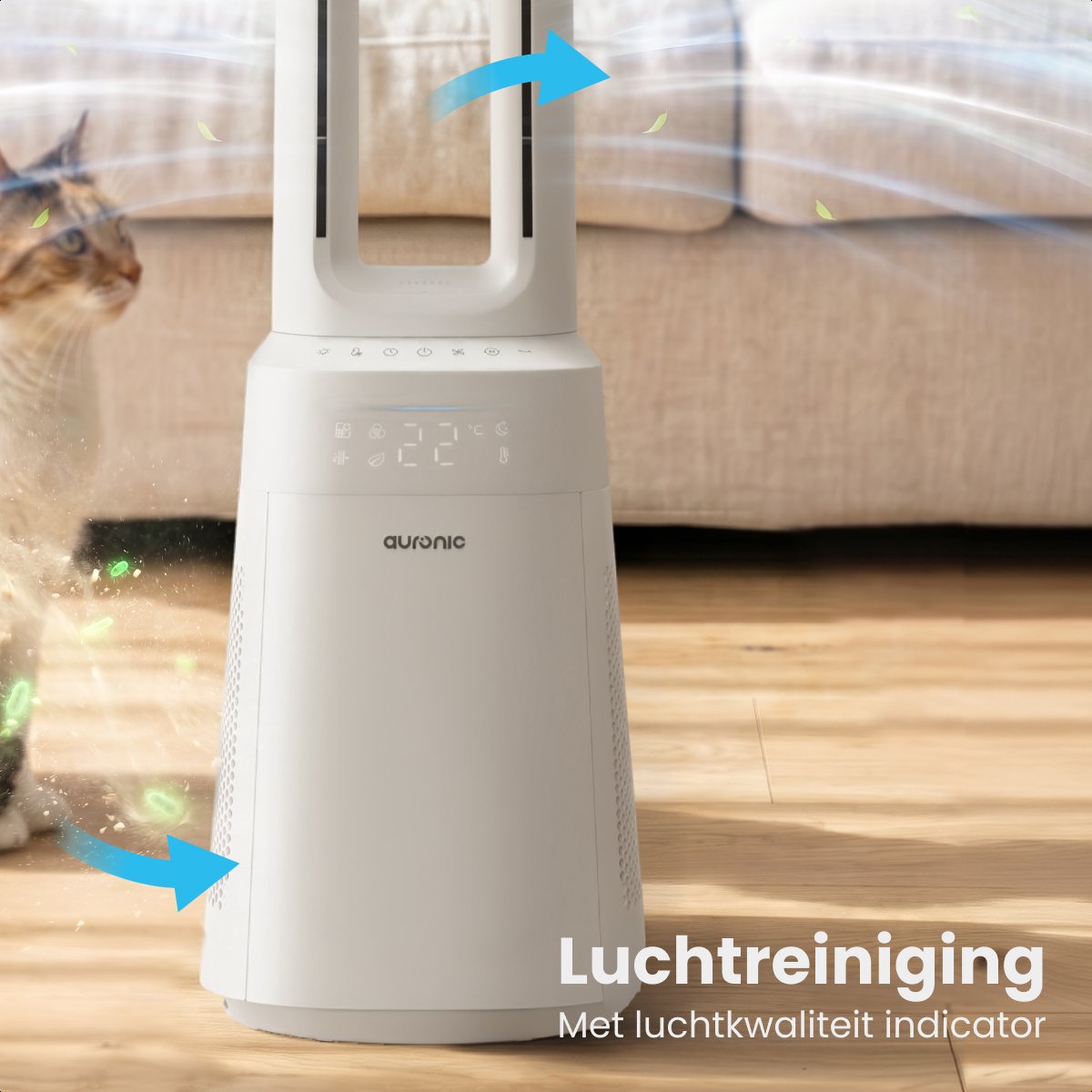Auronic Torenventilator - Bladeless Model 2 in 1 - Luchtreiniger met HEPA-filter - Ventilator - 10 Standen - Afstandsbediening - 105 cm - Wit — afbeelding 4