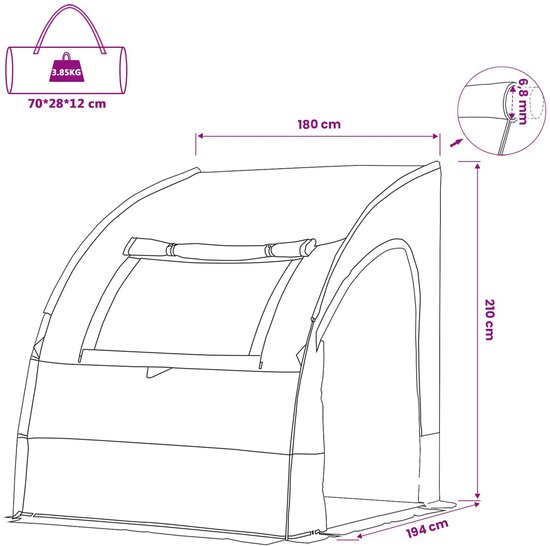 vidaXL - Achterkleptent - met - dak - Groen - 194 - x - 180 - x - 210 - cm - taft van Merkloos — afbeelding 4
