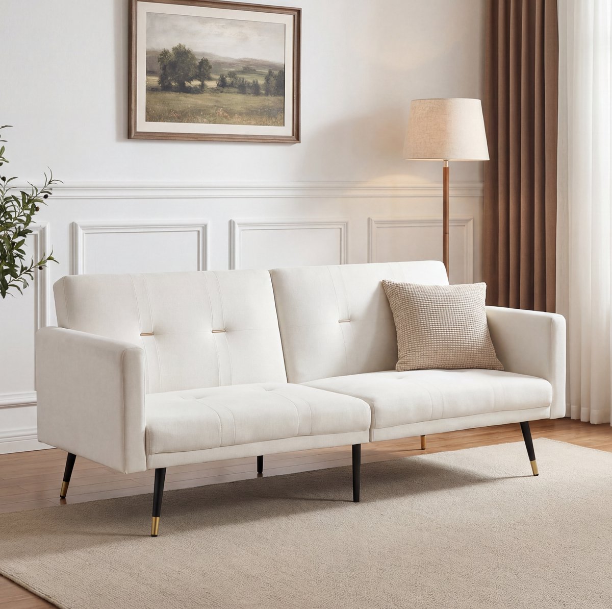 OKWISH Slaapbank 2-Zits - Verstelbare Rugleuningen Met 5 Standen - Voor Woonkamer En Slaapkamer - Fluweel - Beige