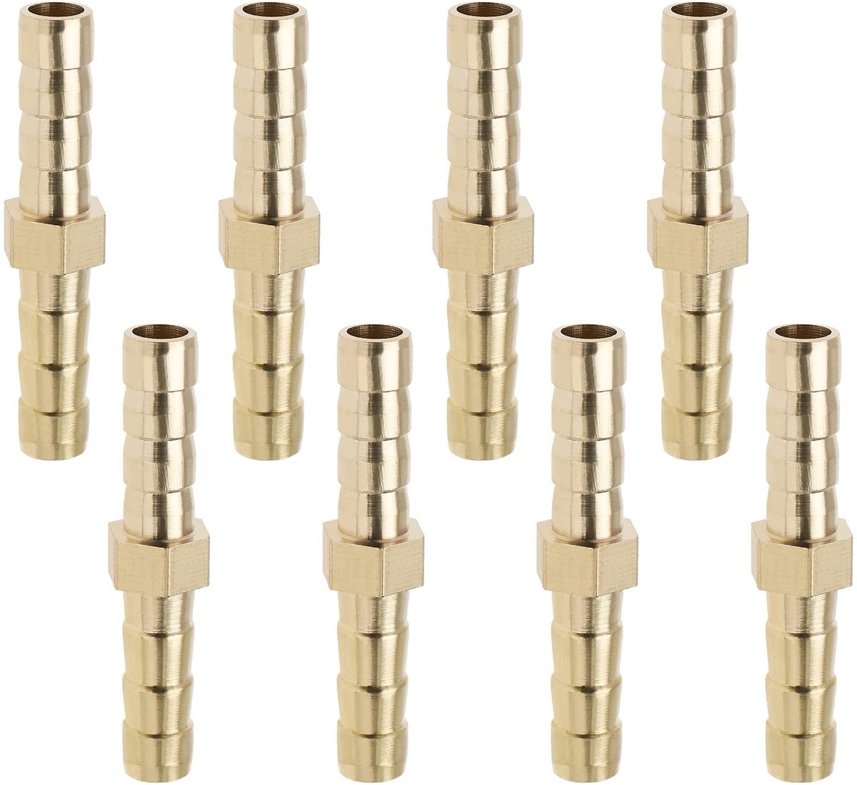 Dailygoods- Slangverbinder Messing - 8 Stuks - 6 mm - Slangkoppelingen - Aansluiting voor Water/Brandstof/Olie - Corrosiebestendig - Rechte Verbinding - Slangkoppeling