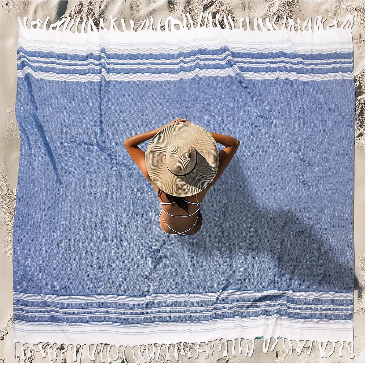Strandlaken - Strandhanddoek - XXL Katoenen Stranddeken Zandvrij – Familie Strandlaken – Lichtgewicht Compact – Donkerblauw – 224 × 208 cm