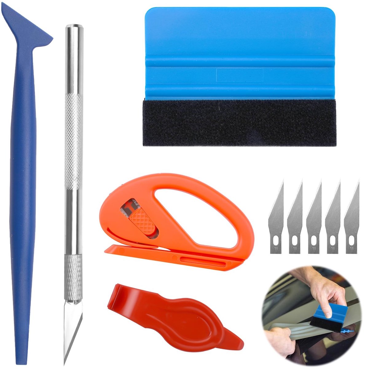 Dailygoods- Rakelset 10 Stuks - Vinyl Gereedschapsset - Auto Folie Tool Kit - Vilt Trekker - Schraper - Veiligheidskniptang - Kunststof/Metaal - Foliegereedschap