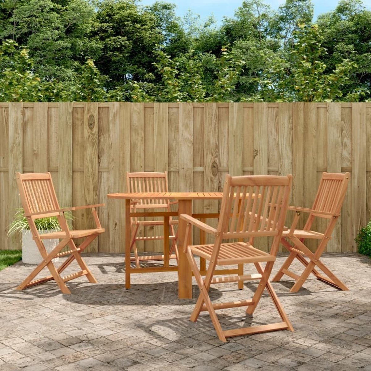 Acacia Royale Folding Dining Set 5-delig Massief Acaciahout Tuinset Bruin – Opklapbare Outdoor Eetset met Tafel en 4 Stoelen – Compact & Weerbestendig Design