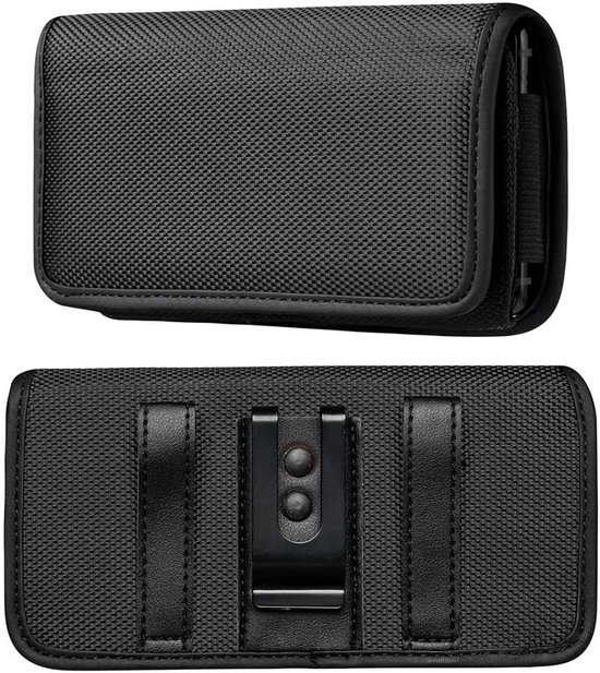 Étui de ceinture en nylon - Étui universel pour téléphone portable 5,5 pouces compatible avec iPhone 17e / 16e / 13 / 13 Pro / SE24 / Samsung S24 / S25 / 23 / S23 FE / S21 FE - Noir