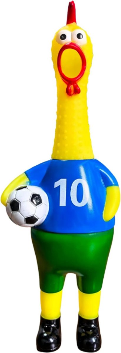 Oneay Gillende Voetbal Kip 32 cm – Piepende Rubberen Kip met Voetbal, Grappig Speelgoed, Stressspeeltje en Cadeau voor Voetbalfans, Kinderen en Volwassenen,1 stuk (Blauw)