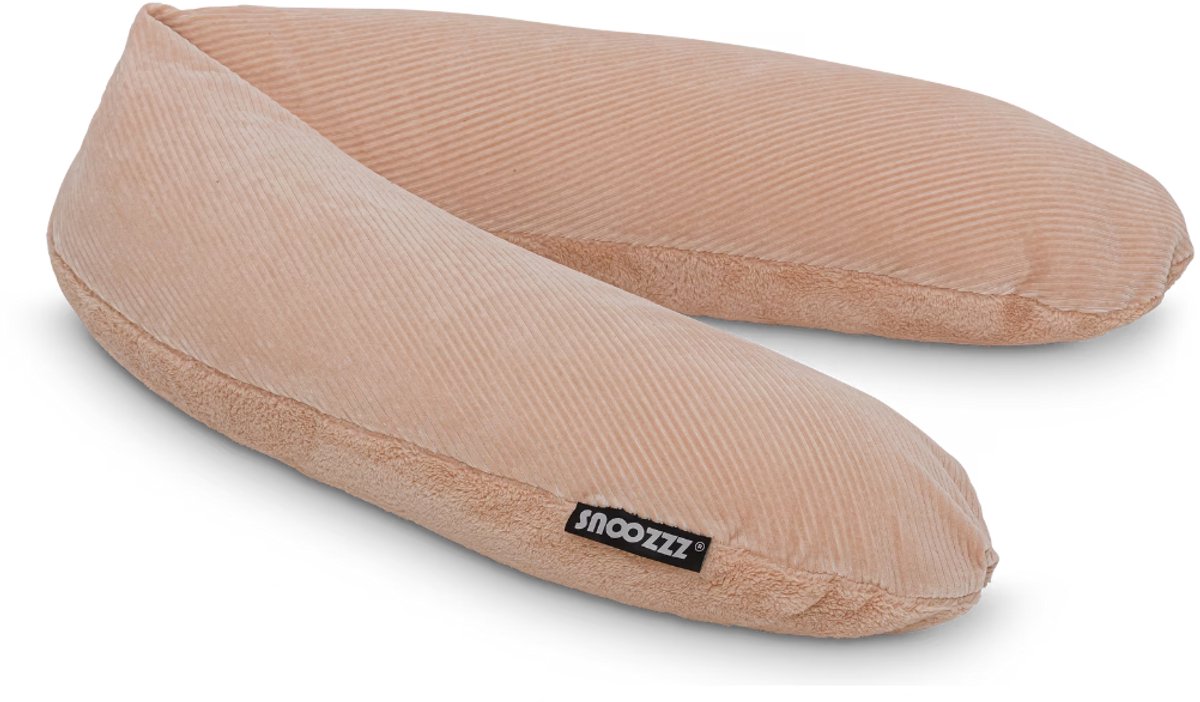 Snoozzz Voedingskussen Premium Kwaliteit - 185 cm – Microparel Vulling – Luxe Draagtas – Wasbare Hoes - Rib Soft Blush