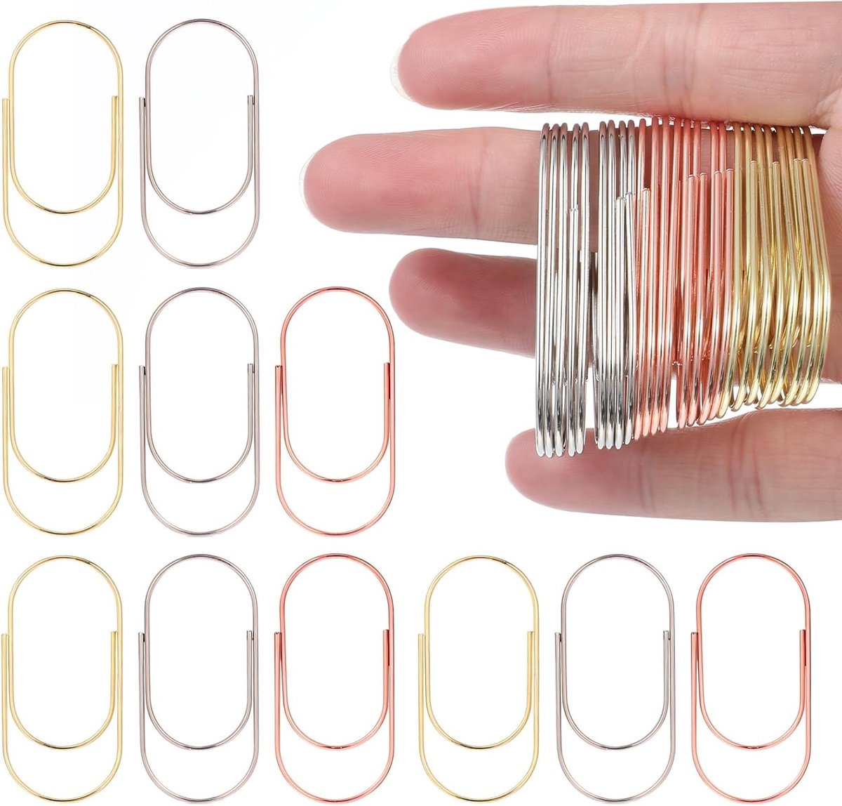 Set van 30 Gouden Paperclips, Grote Ovalen Paperclips voor Kantoor, Documenten en Schoolbenodigdheden