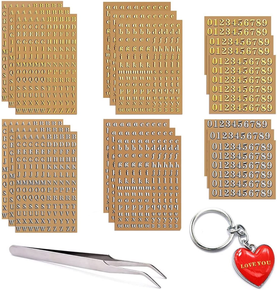 Dailygoods- Letterstickers Gouden/Zilveren Metallic - 18 Vellen - Alfabet/Nummer Stickers - Kleine Stickers - Voor Hars - Creatieve Decoratie