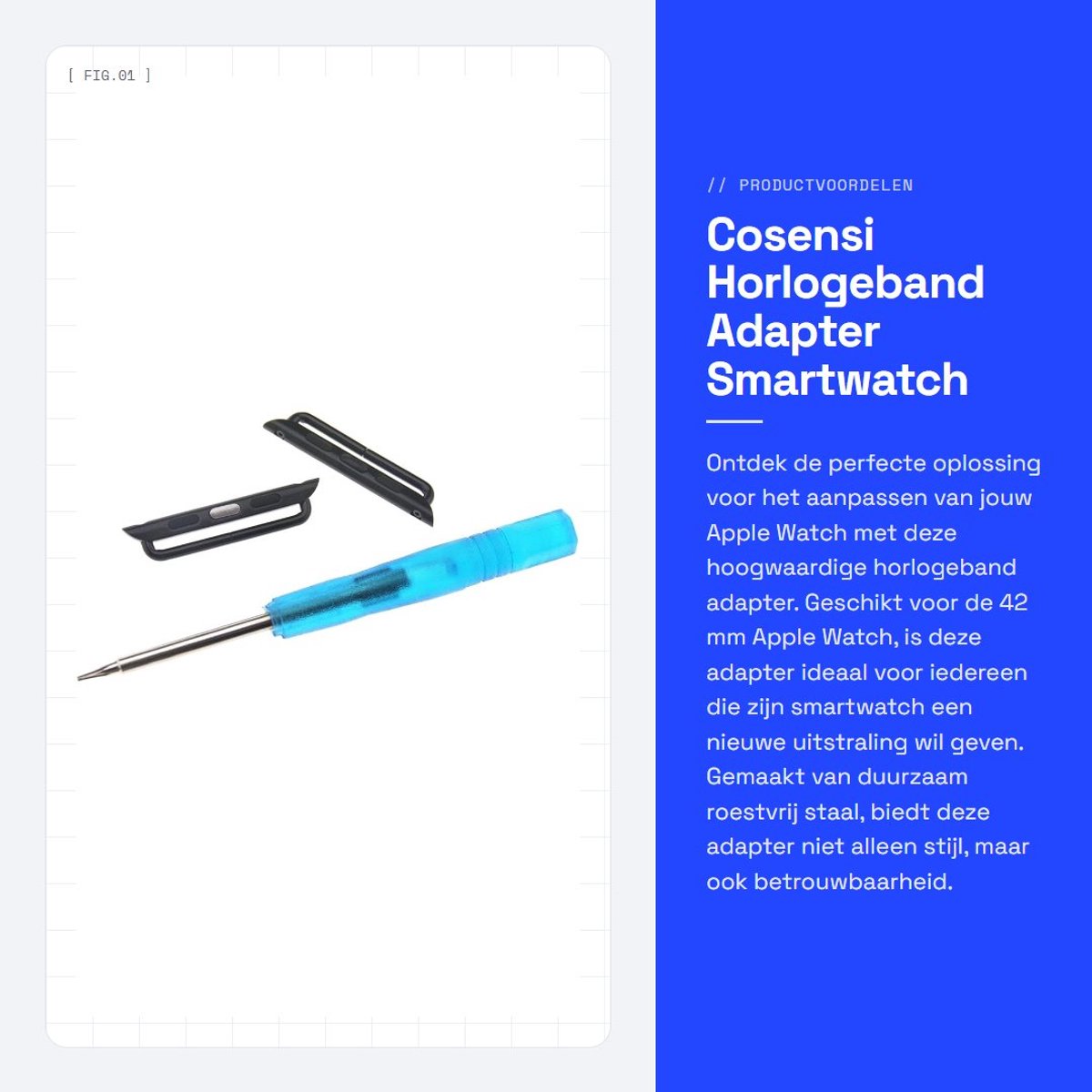 Dailygoods - Horlogeband Adapter - Smartwatch Bandconnector - Roestvrij staal - Zwart - Mini-schroevendraaier - Compatibel met Apple Watch 42mm - 1 paar