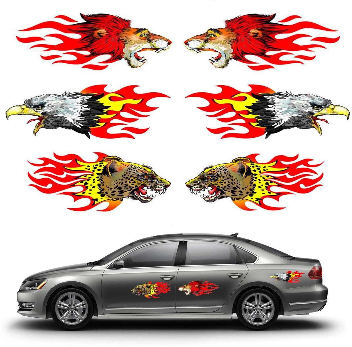 Dailygoods- Vlam Stickers 6 Stuks - Auto Stickers - Motorfiets Stickers - Decoratie Stickers - Gepersonaliseerde Stickers - 20 cm - Autostickers