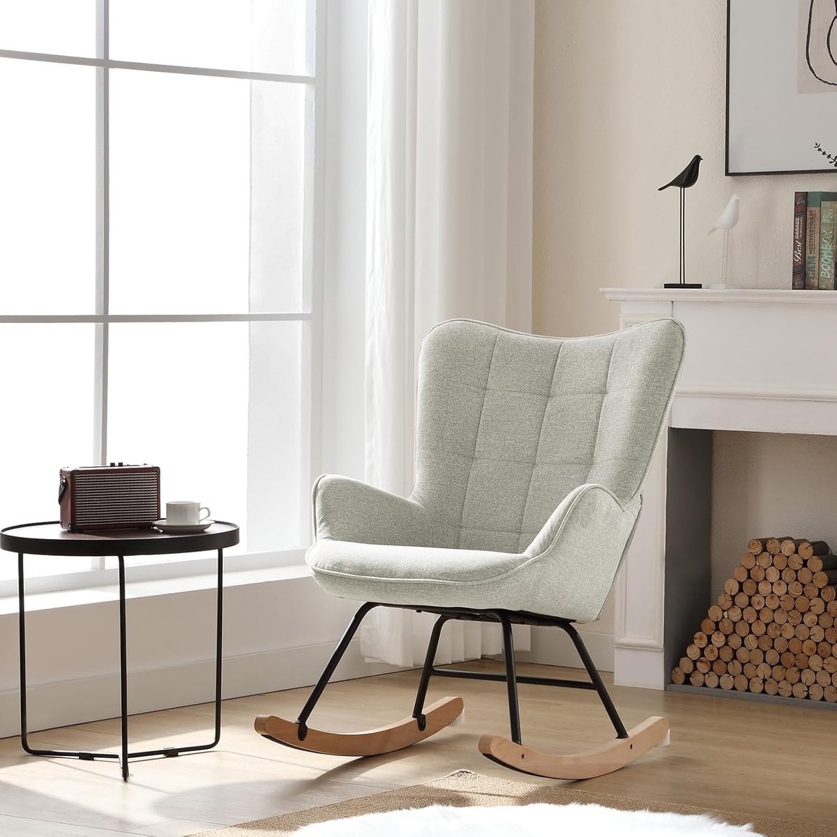 Schommelstoel XXL Velvet Ergonomische Relaxstoel met Hoge Rugleuning en Armleuningen - Loungefauteuil Leesstoel Woonkamer Slaapkamer - Grijs - 69 x 90 x 95 cm - Mobili Bella