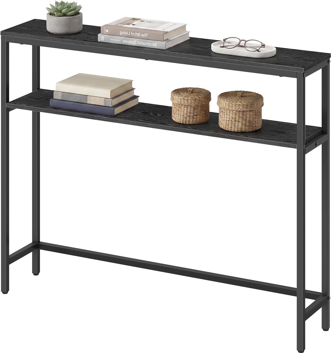 Vasagle Console Tafel - Haltafel - 2 Opbergrekken - Voor Hal Woonkamer Slaapkamer Antracietgrijs-Zwart