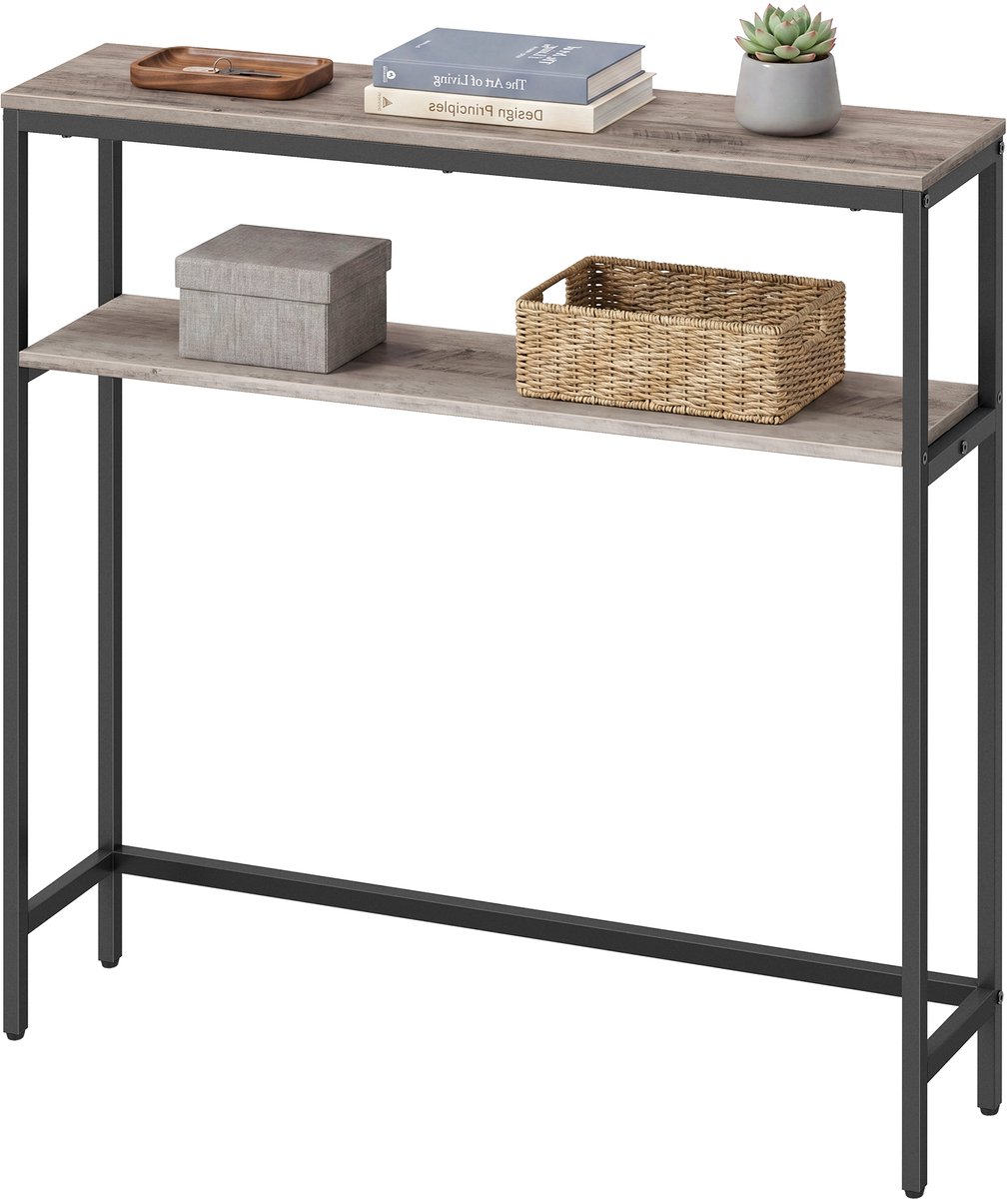 Vasagle Consoletafel - Haltafel - Smalle Console Tafel - 2 Opbergrekken - Voor Hal Woonkamer Slaapkamer Greige gemêleerd-Zwart