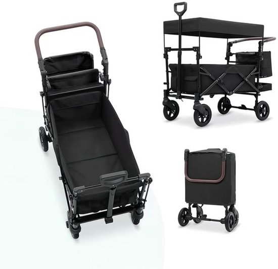 Opvouwbare Handkar met Dak 100kg 150L - Wielen met Rem, Verstelbaar Handvat - Voor Familiecamping, Winkelen en Tuinieren-Grijs. — afbeelding 3