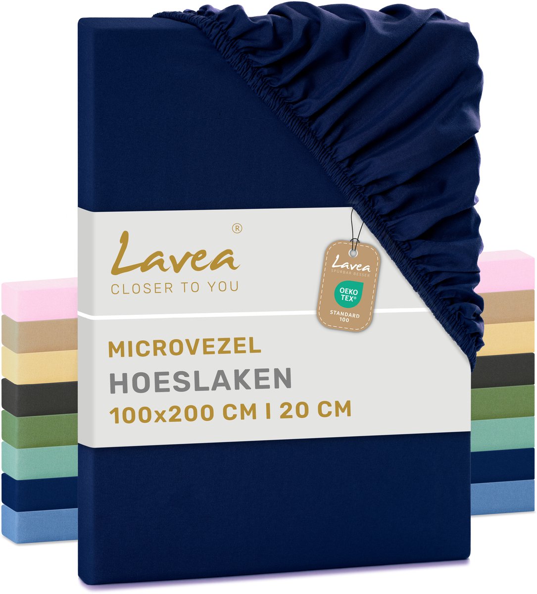 Lavea® Hoeslaken 100x200 cm – zachte en ademende microvezel – voor matrassen tot 20 cm – met elastiek rondom – oeko-tex gecertificeerd – Marineblauw