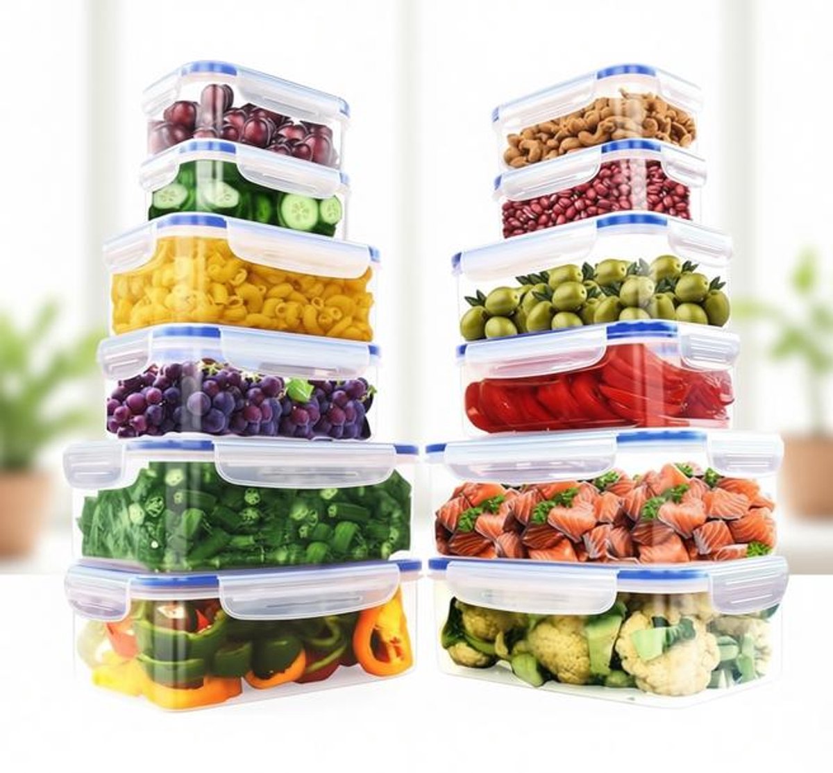 ElleMooi Vershoudbakjes - Plastic Luchtdichte Voedselbewaarbakjes - 24 stuks - 12 Bakjes & 12 Deksels - Plastic Voedselbakjes met Deksels voor de Keuken of Bijkeuken - Lekvrij - Transparant