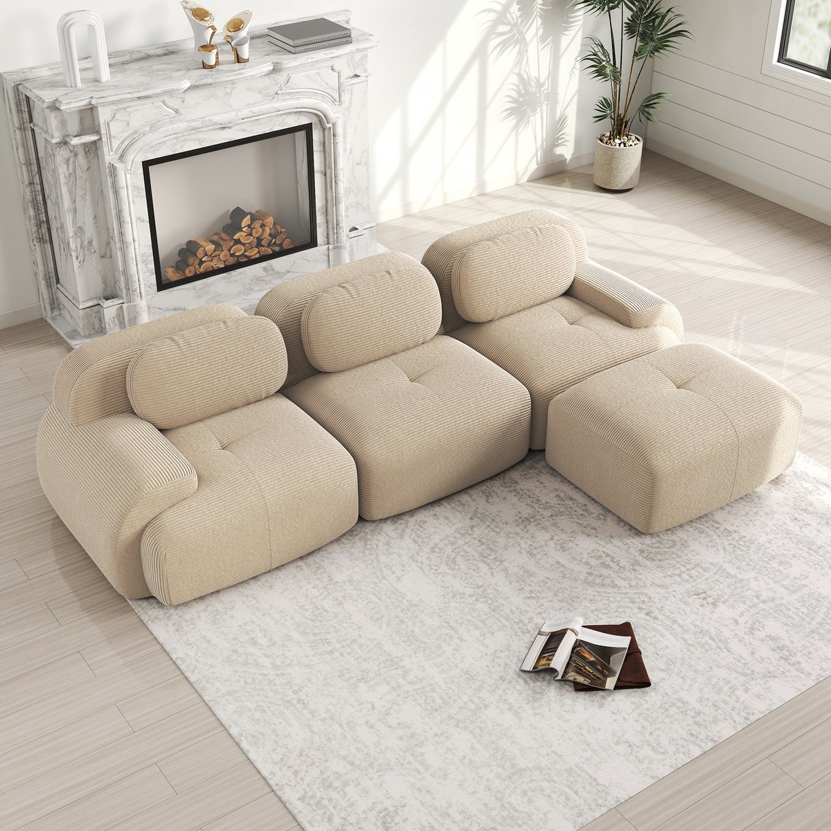 Modulair hoekbank - driezitsbank - frameloze bank - ergonomische extra brede armleuning -