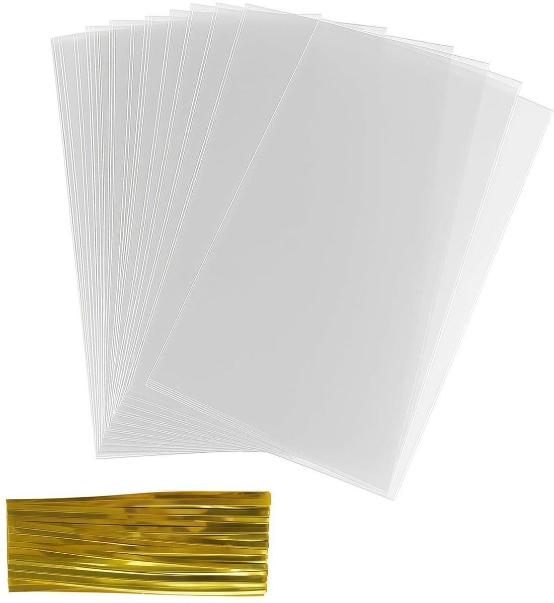 Dailygoods- Cellofaanzakjes 100 stuks 15 x 20 cm - Transparante Zakjes - Bodemzakken - Geschenken - Koekjeszakjes - Gouden Sluitdraden - Verpakkingszakjes