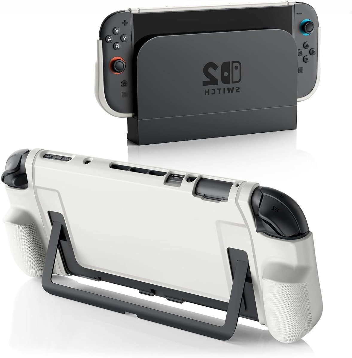 Dockable Hoes voor Nintendo Switch 2 - TPU Grip Beschermhoes met Ergonomisch Ontwerp, Schokabsorberend en Antikras, Perfecte Uitsparingen voor Console en Joy-Con, Grijs