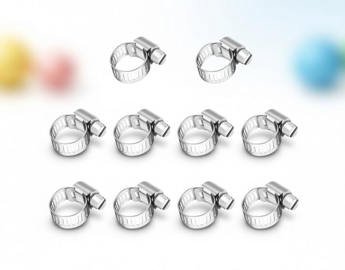 ElleMooi 10 Stuks Slangklemmen 6-12mm, Kleine Slangpijpklemmen, 304 Roestvrijstalen Schroevenklemmen Wormwiel Aandrijving Pijpklem voor Werkhoudapparaten Buisklemmen