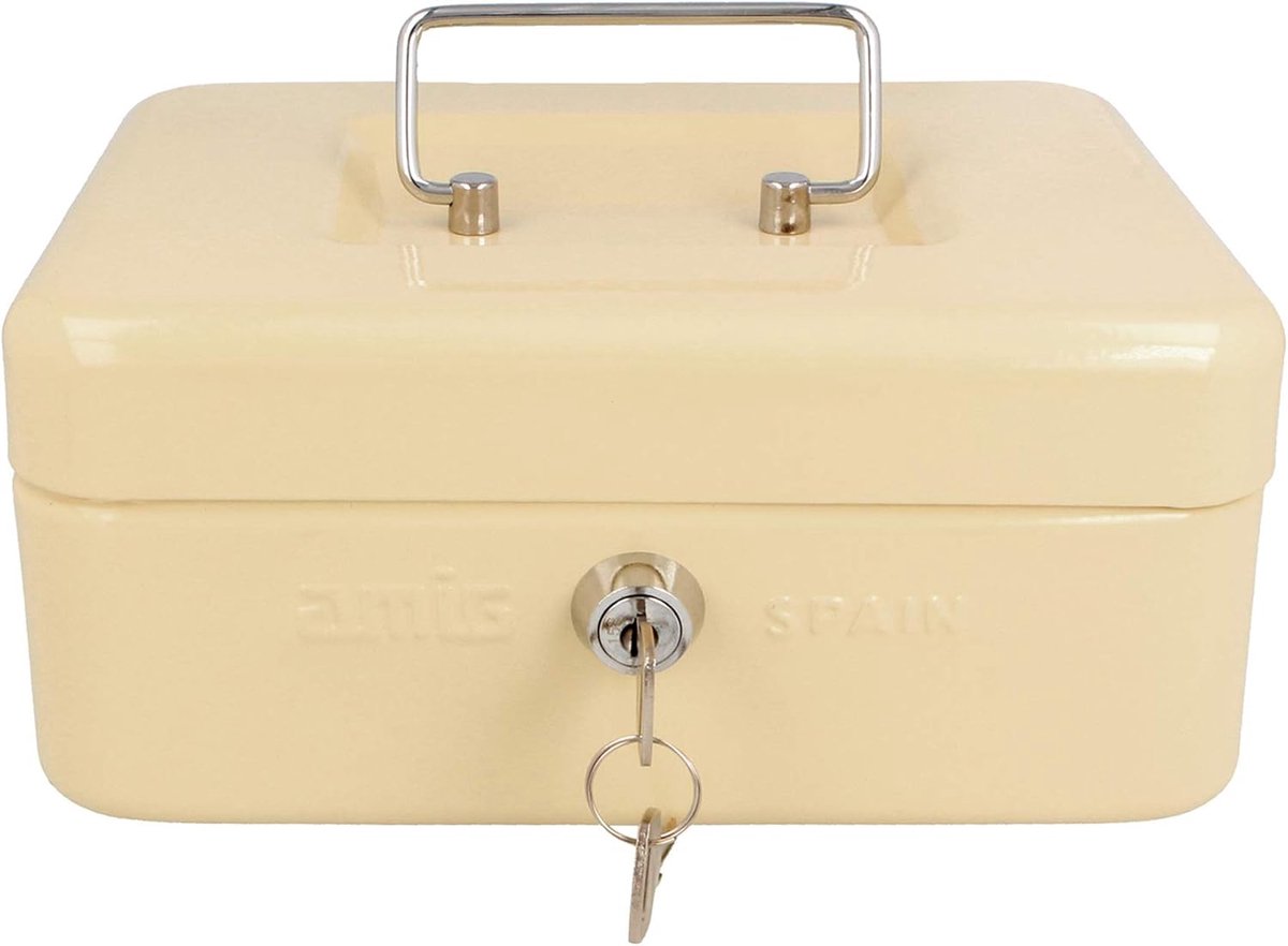 Geldcassette - Bewaarbox Geld - Veilig Geld Opbergen - Met Munthouder - 25 cm Breed - Ivory