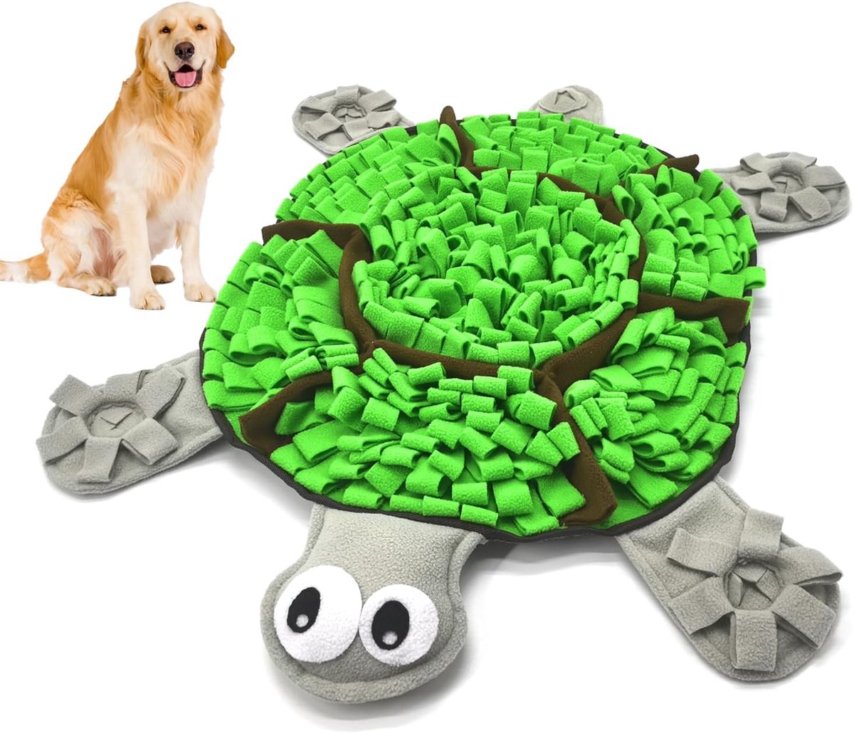 ZVD Snuffelmat voor honden – Slow-feeder mat in schildpadvorm – Geschikt voor kleine tot middelgrote honden – Duurzame, wasbare en draagbare voermat – Mat voor geurtraining – 72 x 62 cm – Helpt angst te verminderen en biedt mentale stimulatie–Groen