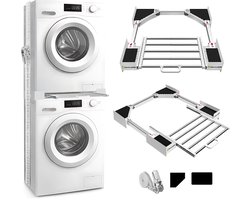 Universeel Wasmachine en Droger Stapelrek – In Hoogte Verstelbare Wasmachine Standaard met Werkblad – Metaal Wasmachine Rek – Ruimtebesparend Wasmachine Meubel