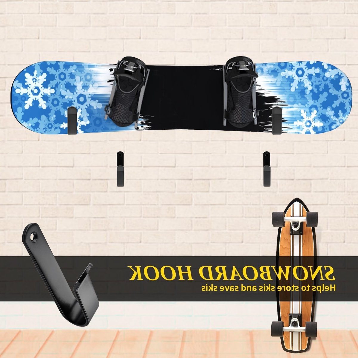 Muurbeugel voor Ski’s en Snowboards Wandhaak voor Skateboards en Longboards 2 Paar Accessoires