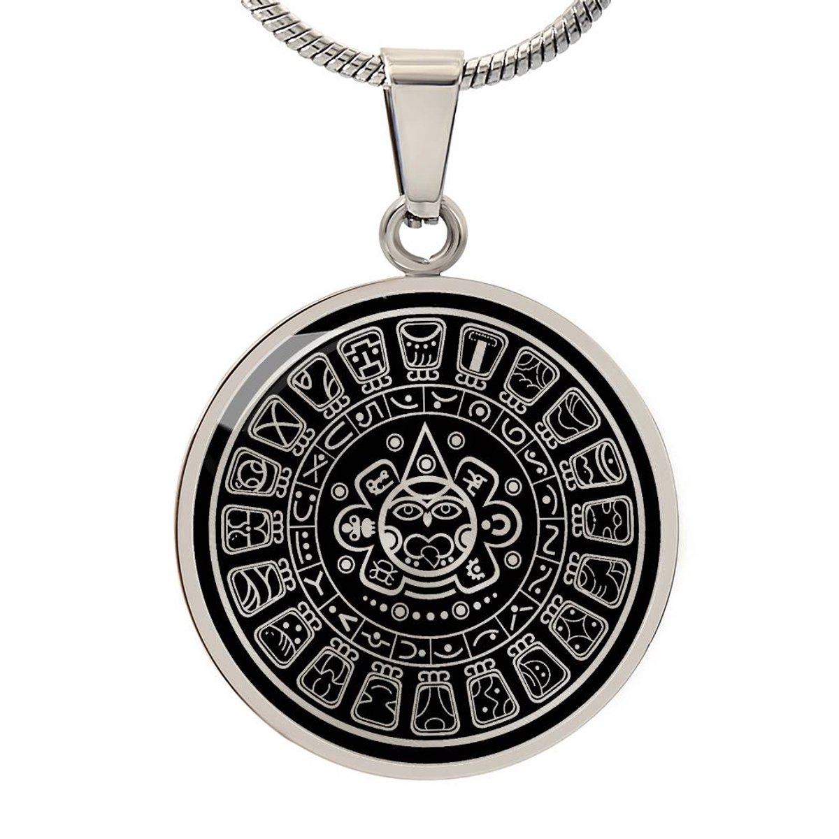 Symbolic Gifts - Maya Kalender Ketting Zilver Kleurig Waterproof Mayan Calendar Hanger - Premium Stainless Steel - Sieraad Cadeau - Verstelbaar 45 - 56 cm