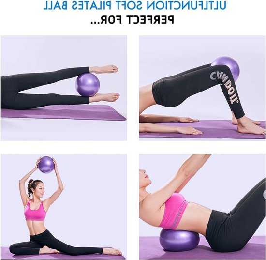 Set van 2 Zachte Pilates Ballen, Antiburst Oefenballen van 23 cm voor Pilates, Yoga en Fysiotherapie Thuis of in de Sportschool, Blauw en Paars — afbeelding 5