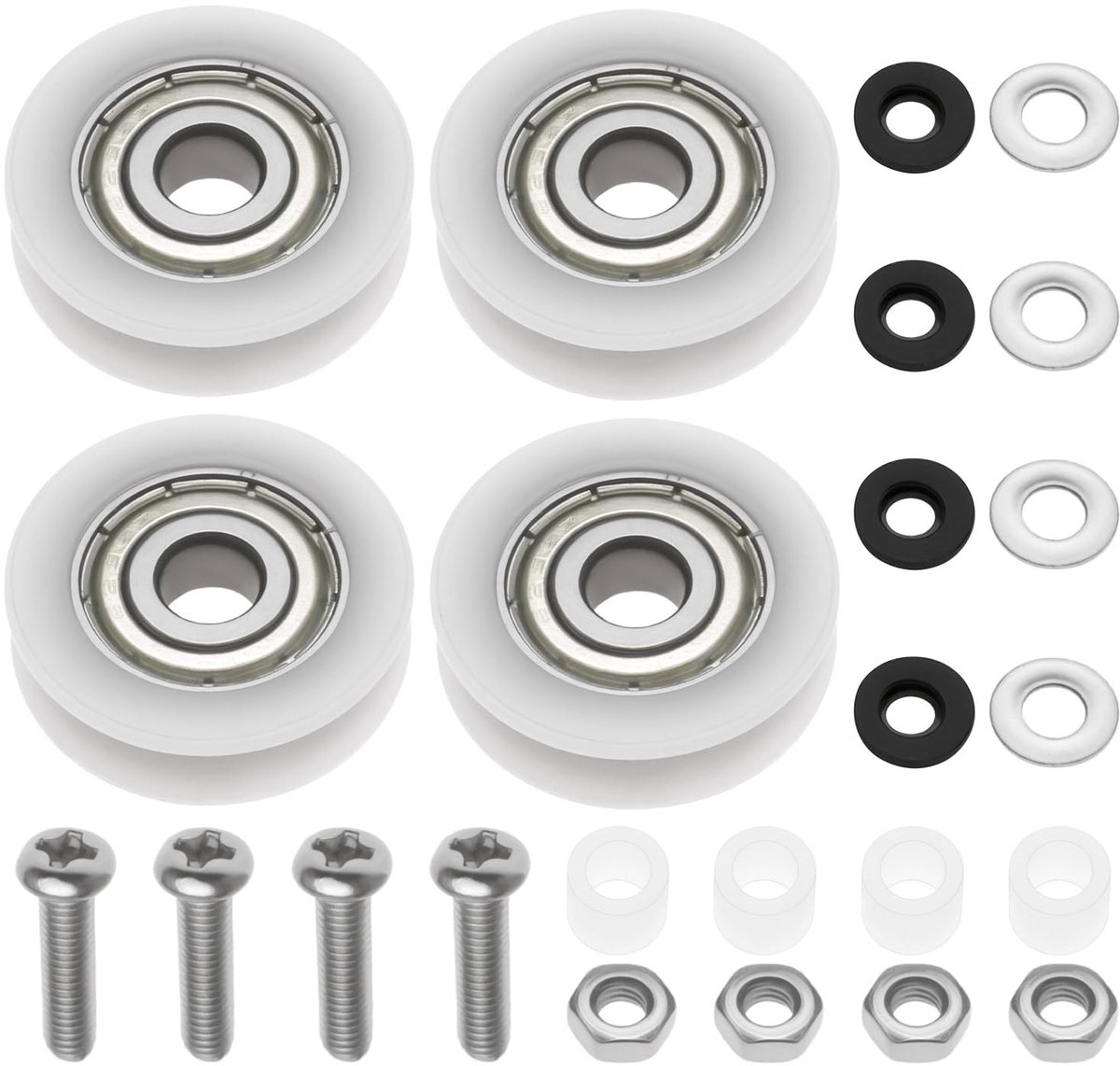 Dailygoods- Schuifdeurwielen Set van 4 - 21 mm Nylon - Douchedeurrollen - Vervangingsset - Schroeven/Moeren - Duurzame prestaties - Deurrollen