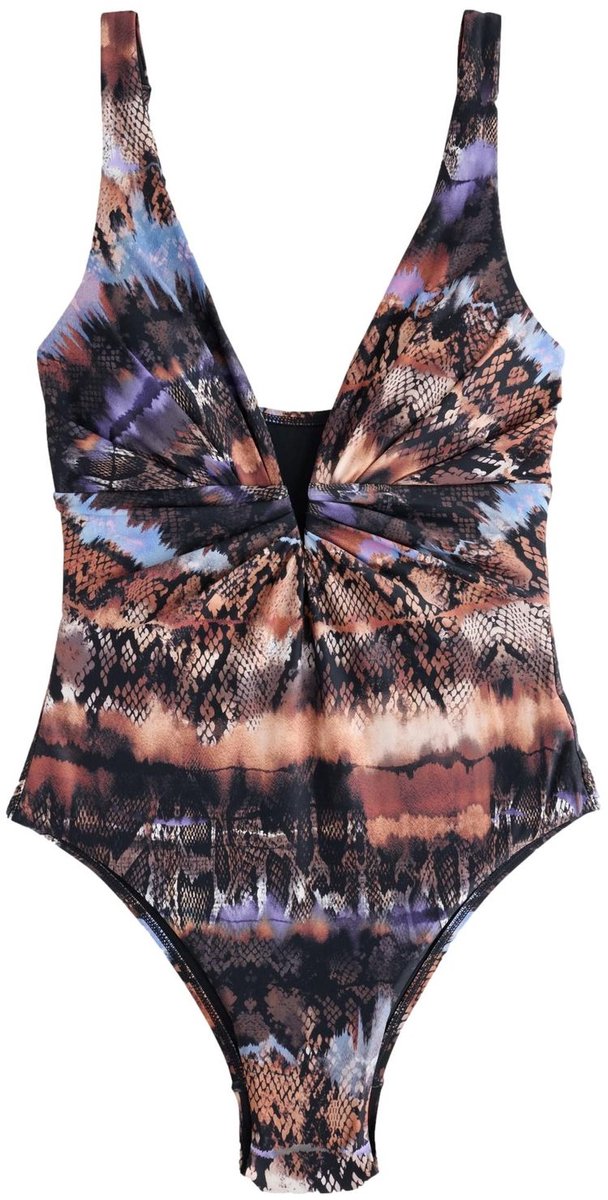 Next Dames - Diepuitgesneden buikbedekkend badpak - Blauw Brown/Blue Animal