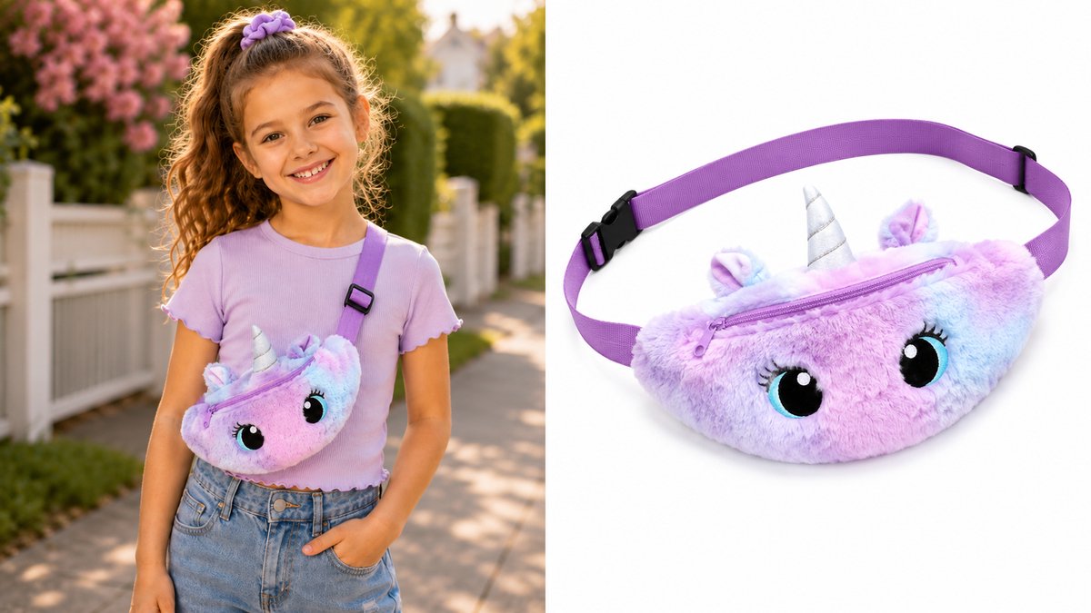 Unicorn Heuptasje Meisje – Paars Pluche Fanny Pack – Verstelbare Riem – Vanaf 5 Jaar – Kinder Heuptas Unicorn Design
