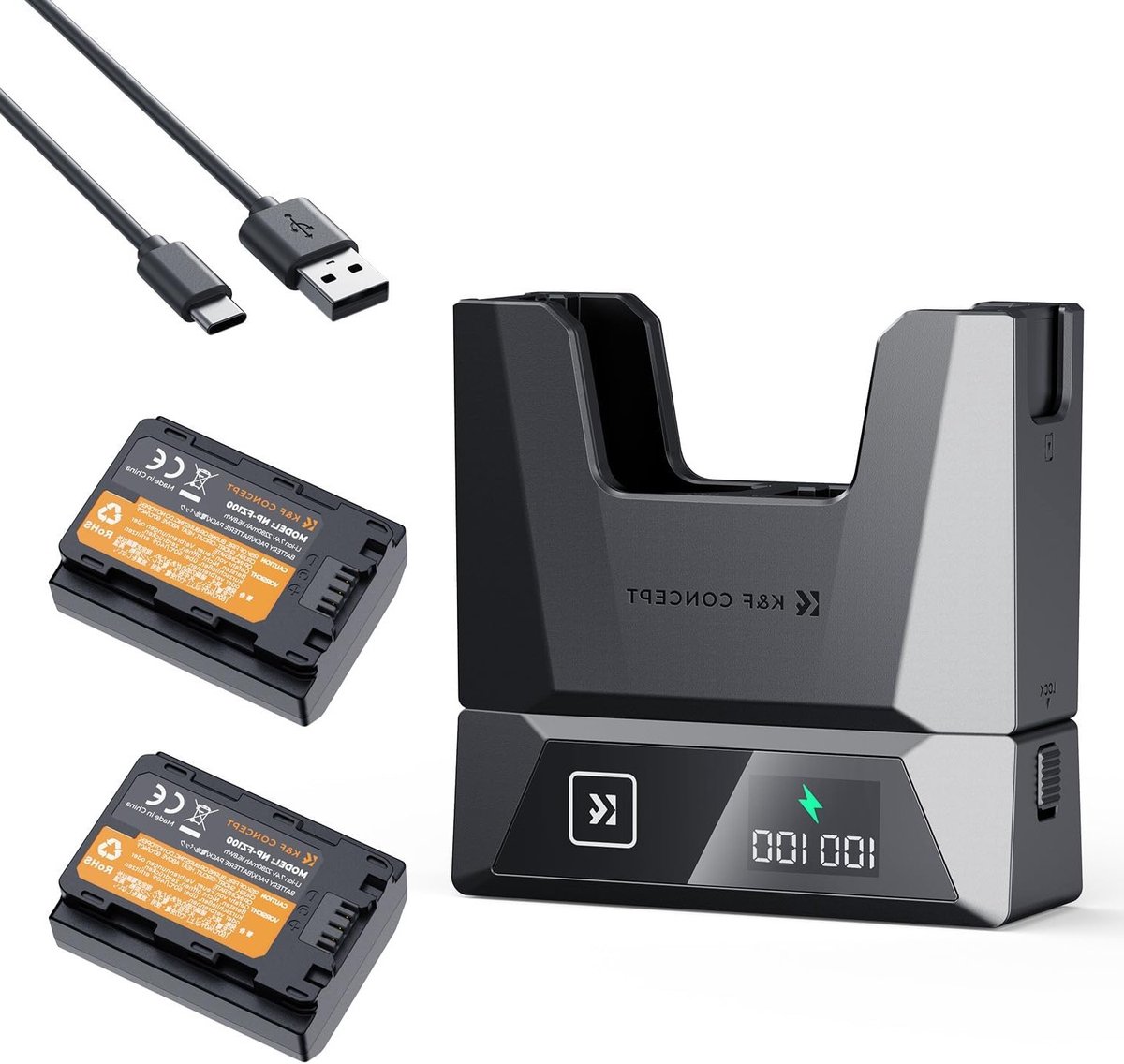 Dual Battery Pack 2600mAh met Snellader voor Sony Alpha A7 III A9 - Ondersteunt 18W PD en QC Snelladen, Ideaal voor Fotografie en Videografie