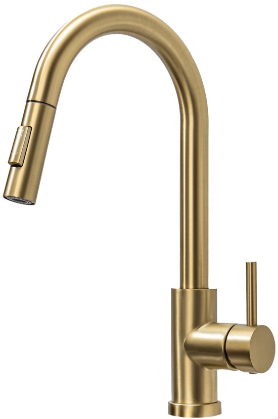 LOMAZOO Keukenkraan Met Uittrekbare Uitloop Goud - Keukenkraan Goud - Gouden Keukenkraan [SPHINX]