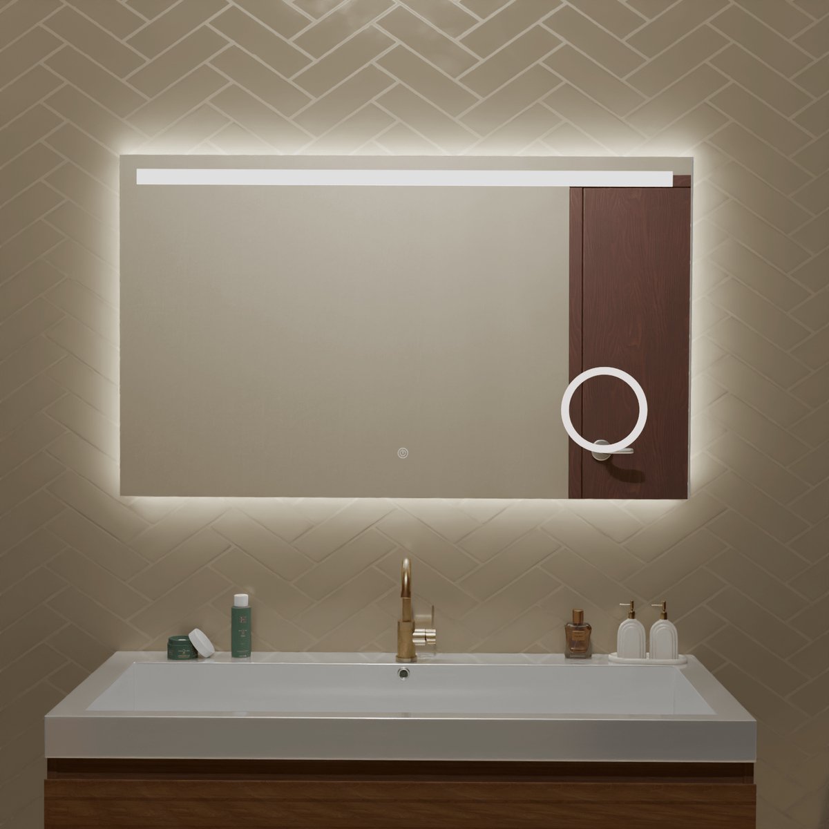 LOMAZOO Badkamerspiegel met Verlichting - Spiegel met Verlichting - Met Make-up Spiegel - Badkamer spiegel - 100 x 60 cm - Rechthoek [RIVIERA]