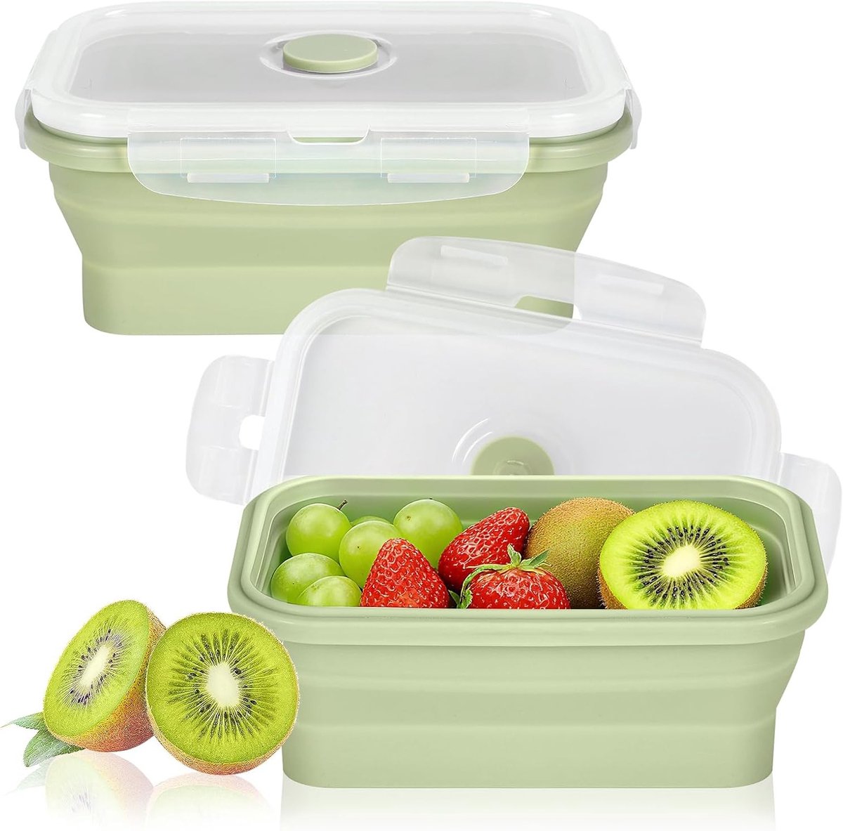 Vouwbare Lunchdozen 550ml - Silicone Bento Box Set met Deksel, Geschikt voor Magnetron en Vriezer