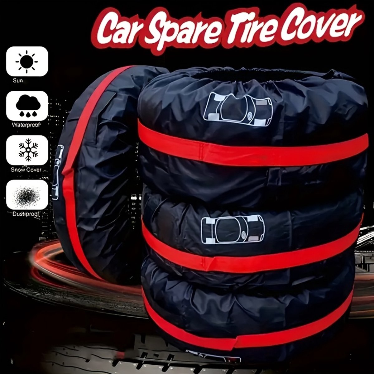 Set van 4 polyester bandenhoezen – Stof- en sneeuwbescherming voor reservebanden, velgen en accessoires; autobandenhoes / opberghoes