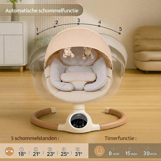 Elektrische Babyschommel - Babywip - Baby Kalmeren - Met Bewegingsmelder - Tot 9 kg - Beige — afbeelding 5