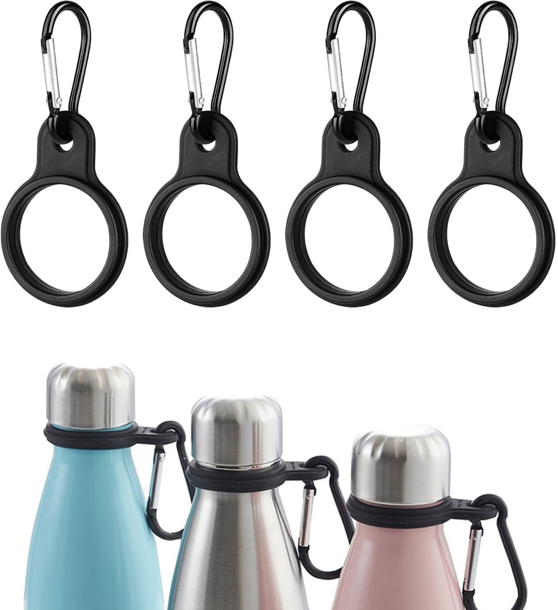 Dailygoods- Waterfleshouder met Carabiner - Silicone Beugel - Handige Clip - Voor Camping/Hiking - Duurzaam - Ruimtebesparend - Flesclip