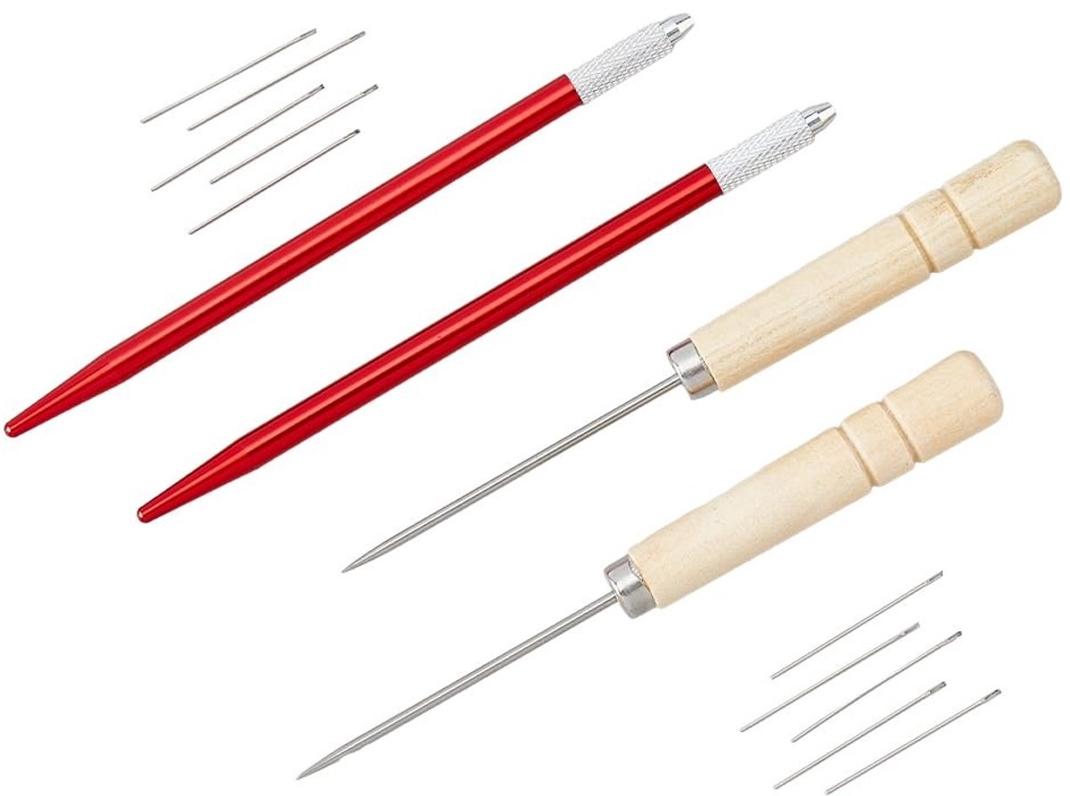 Dailygoods- Haarwortelhouder Set - 2 Houten Priemen - 10 Inwortelnaaldjes - 2 Haaknaalden - Gereedschap voor Pop/Pruik Maken - Stabiliteit en Creativiteit - Poppenhaargereedschap