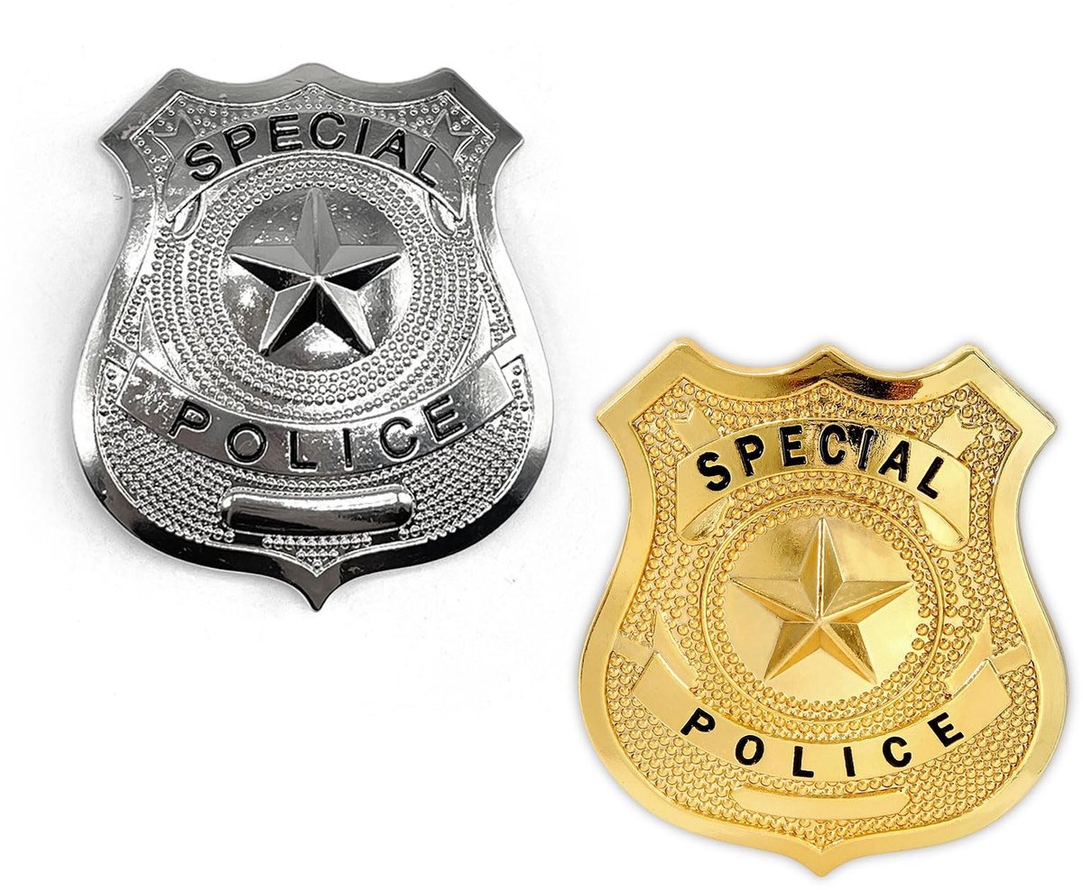 Dailygoods- Politie-insigne Set van 2 - Politiebadge - Rollenspel Accessoires - Verkleedaccessoires - Halloween - Gemaakt van IJzer - Politiekostuum