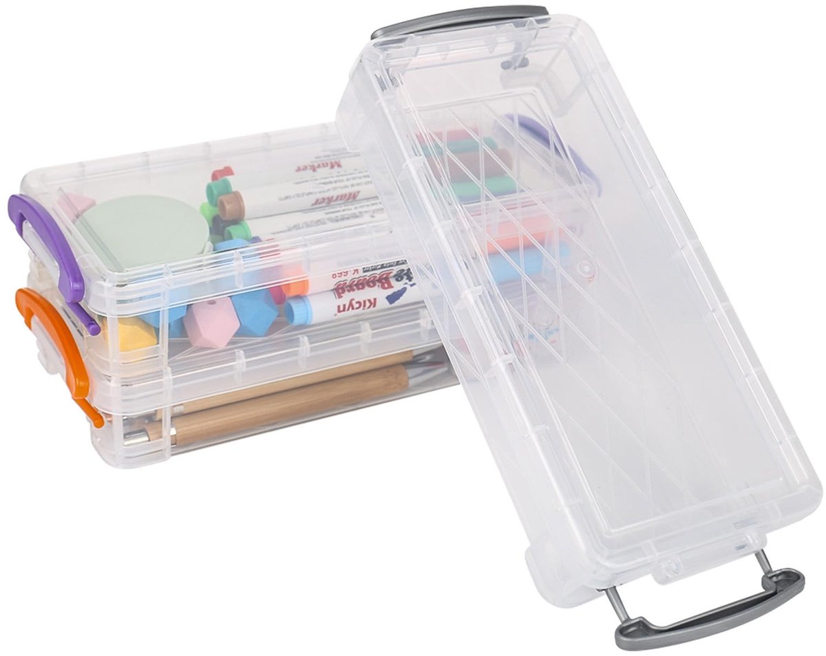 Dailygoods- Pennenbox 3 Stuks - Opbergtas - Transparant - 21 x 10 x 4 cm - Robuust - Stapelbaar - Ideaal voor Kantoorartikelen - Pencil Case