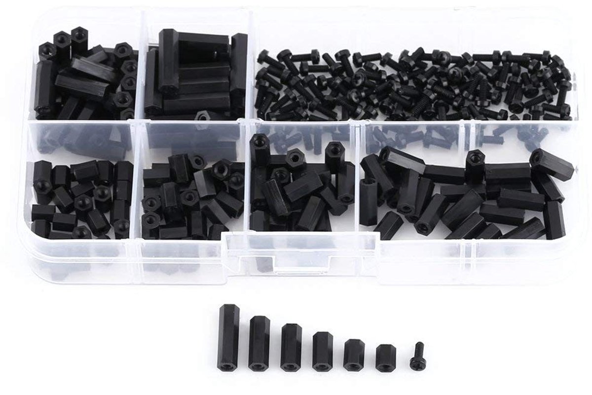 Dailygoods - M2 M3 Schroef Assortiment - Nylon Bevestigingsmiddelen - 250 Stuks - Zwart - Montage - Ideaal voor Elektronica - Inclusief Plastic Doos