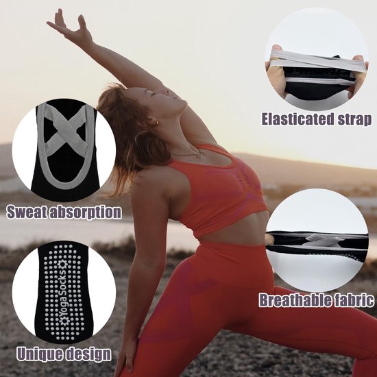 Antislip sokken - Yoga sokken - Hoge grip voor Pilates en Fitness - Zwart en Grijs - Danssokken - Ideaal voor vrouwen - 3 paar — afbeelding 4