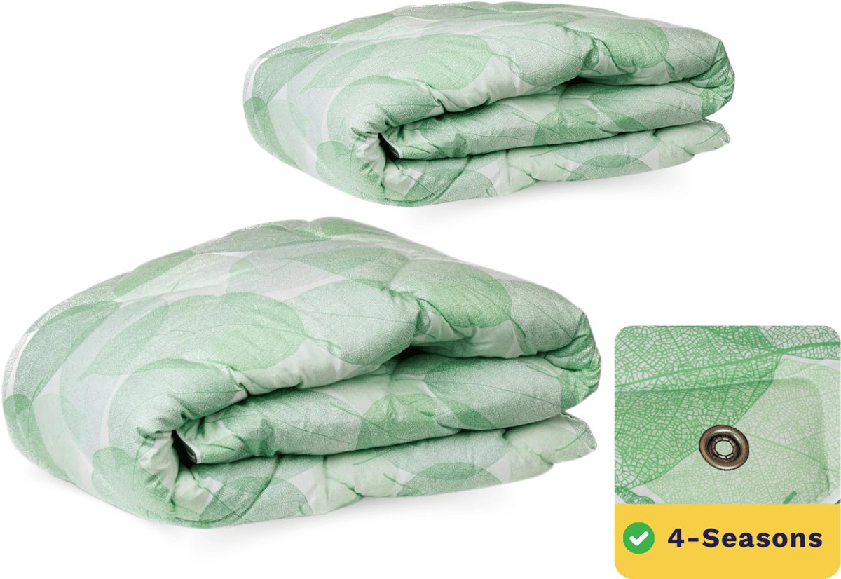 Zelesta Wonderbed 4 Seizoenen Fresh Leaf - 240x200cm - Dekbed voor het hele jaar - Bedrukt dekbed - Wasbaar dekbed zonder overtrek - Tweedelig met Drukknopen