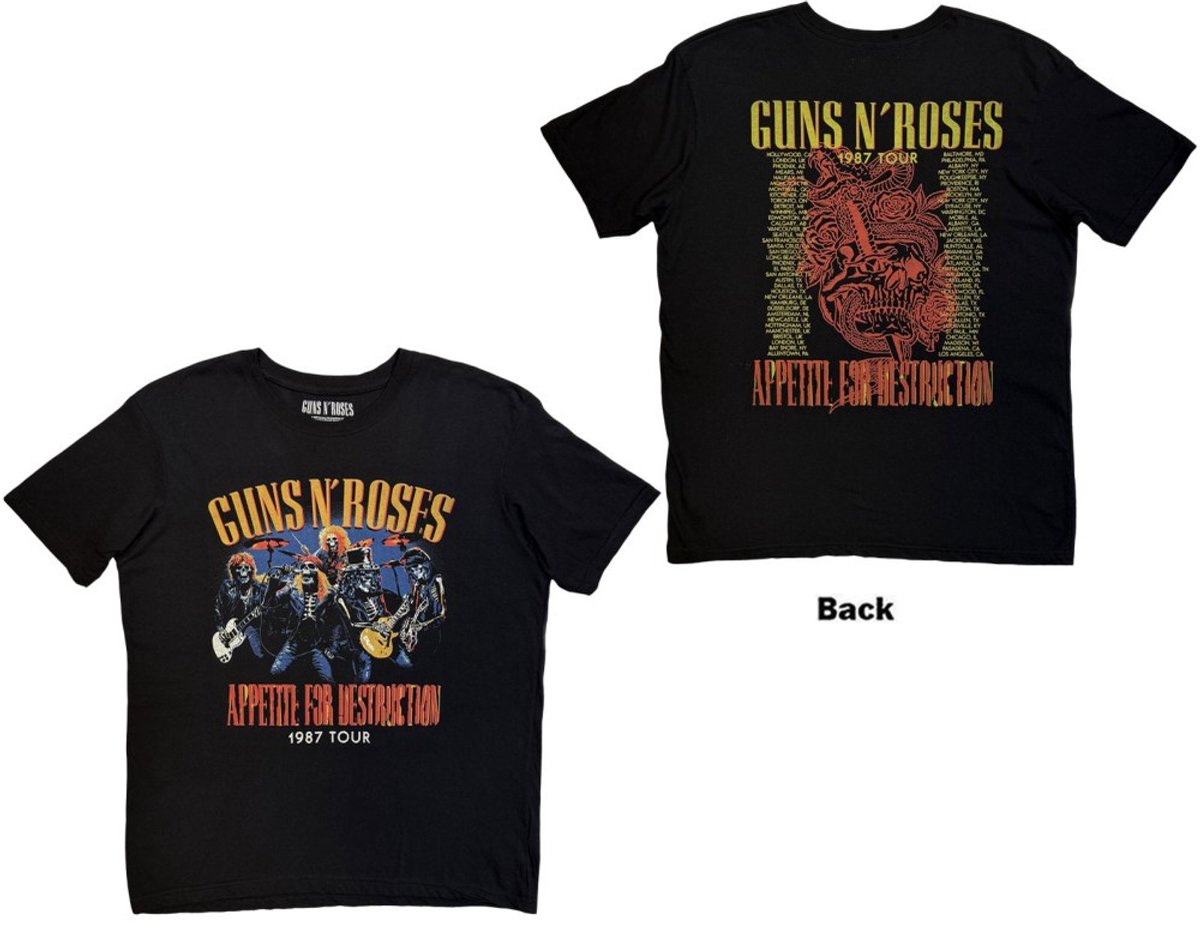 Guns N' Roses - Skeleton 1987 Tour Heren Tshirt - 2XL - Zwart