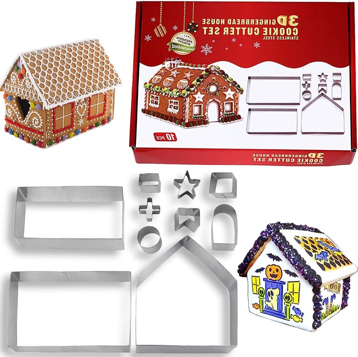 10-delige Kerstkoekjesvormpjes Set Roestvrij Staal Bakvormen Vrolijk Kerstfeest